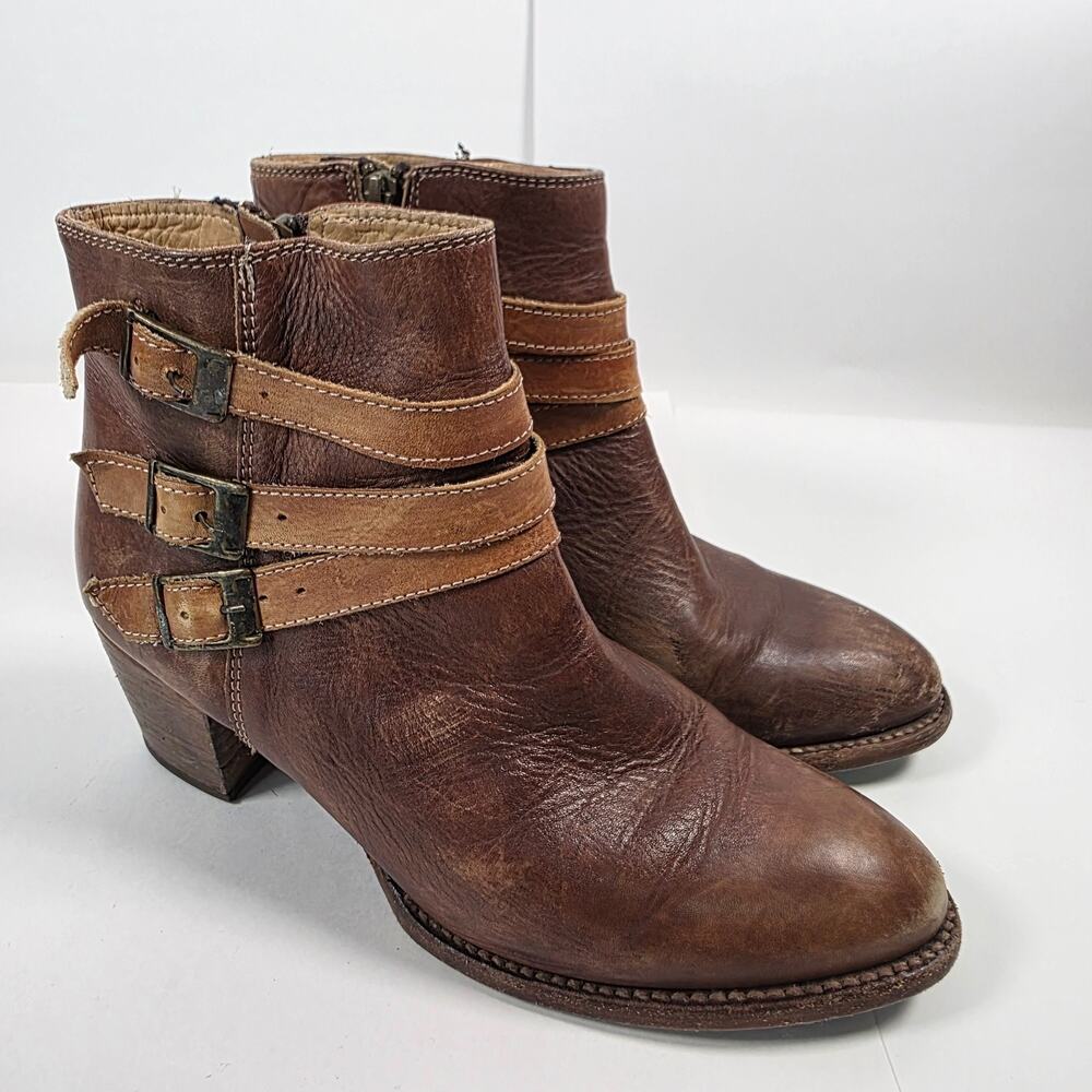 Bed Stu Cobbler Boots Womens Size 9 Brown Leather Ankle Buckle Zip Distressed